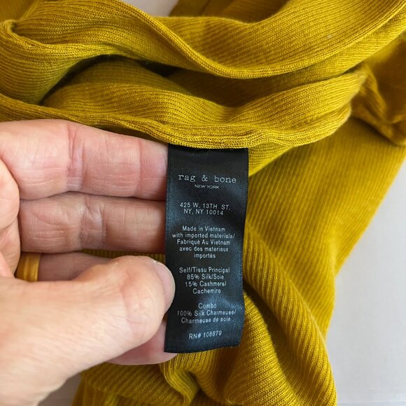 Rag & Bone Size M Yellow Ribbed Knit Top Silk Cashmere Stretchy Thin *Flaw - Picture 13 of 14